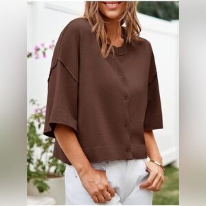 Cicy Bell Elegant Brown Button-Up Cardigan